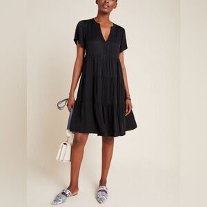 Anthropologie Maeve Black Leopard Tiered Swing Dress Size Small